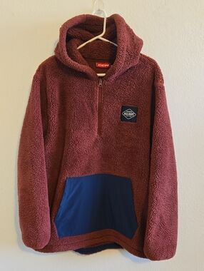 CCM Maroon Sherpa Half-Zip Hoodie with Navy Pocket - Large